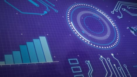 Animation of round scanner, data processing and microprocessor connections on blue background