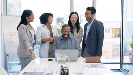 video call, group meeting and laugh with business