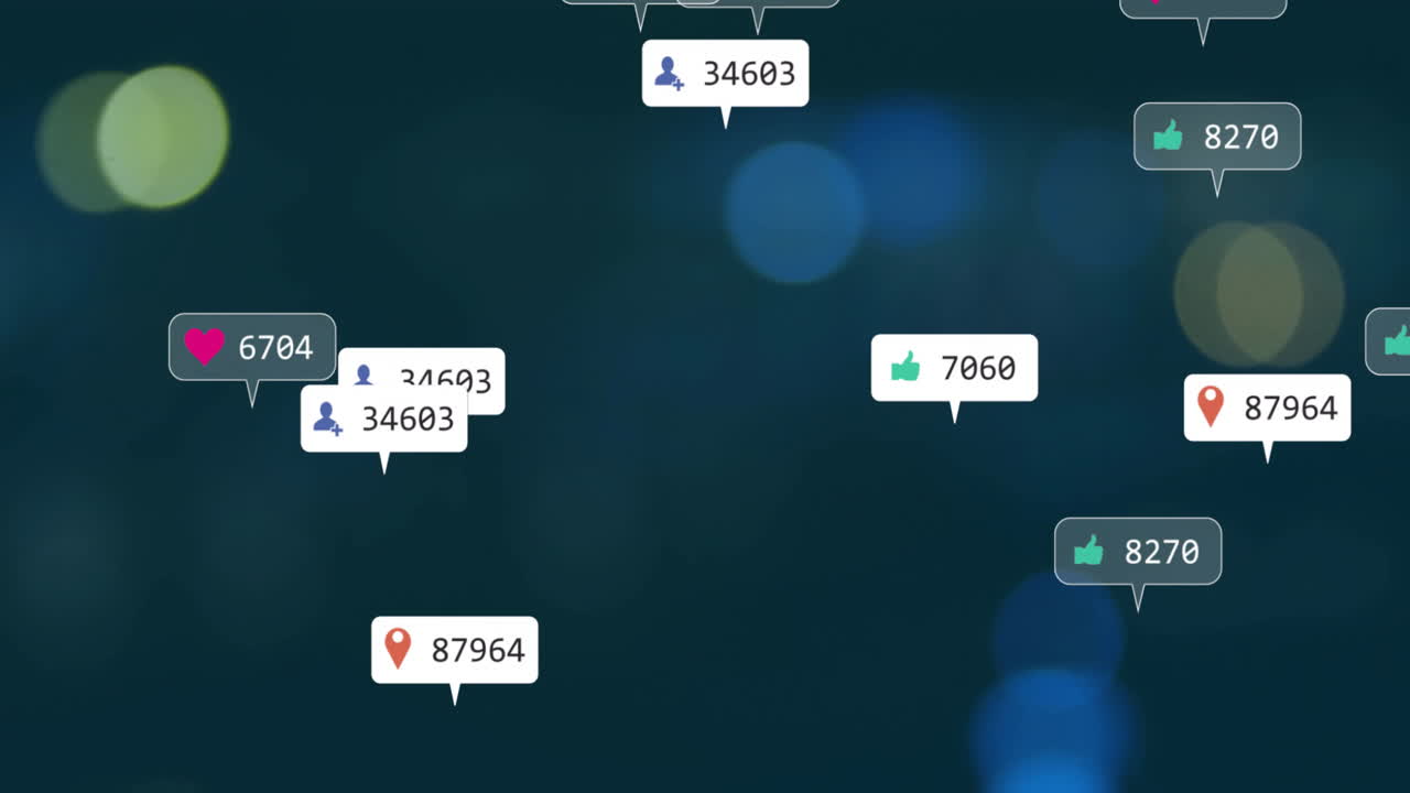 animación de iconos de los medios que caen sobre el paisaje urbano