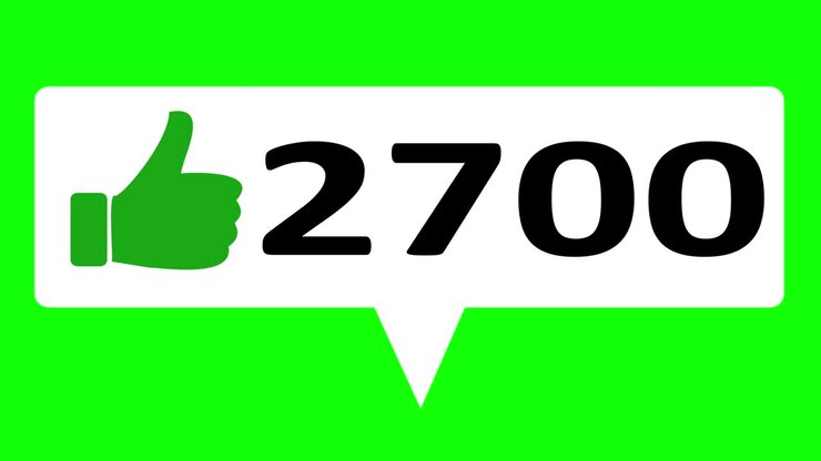 Flat design thumbs up icon in 4K social media counter, shows clicks over time on a green screen background with alpha matte.