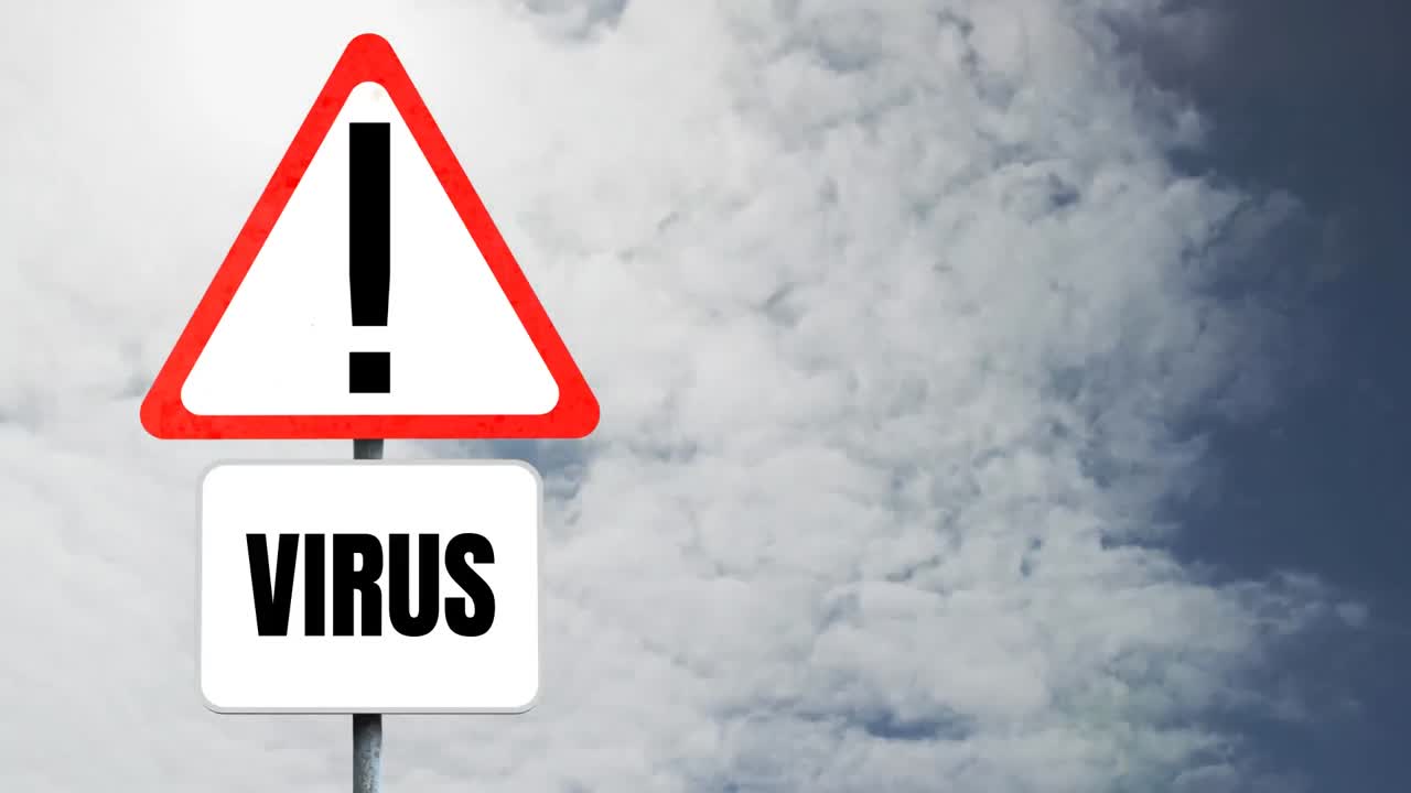 animación de una señal de tráfico triangular con el cielo en el fondo