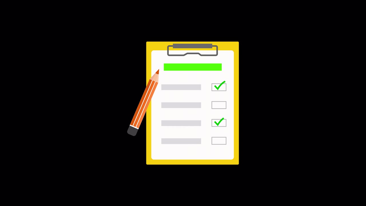 Flat Design Animation of a Checklist on a Clipboard with a Pencil