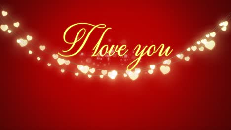 animation of i love you in golden letters on red background