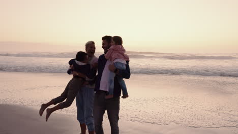 Sunset,-beach-and-family-with-love