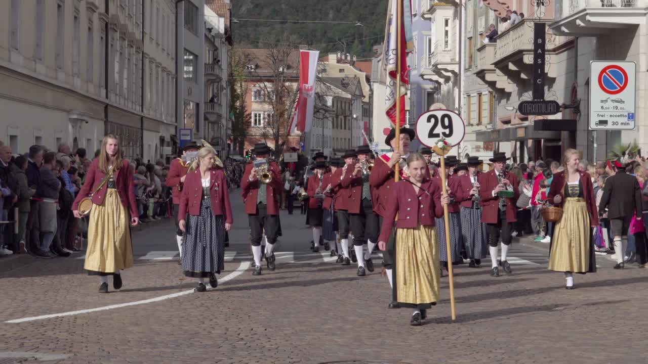 Traditional Parade with Marching Band in European Town