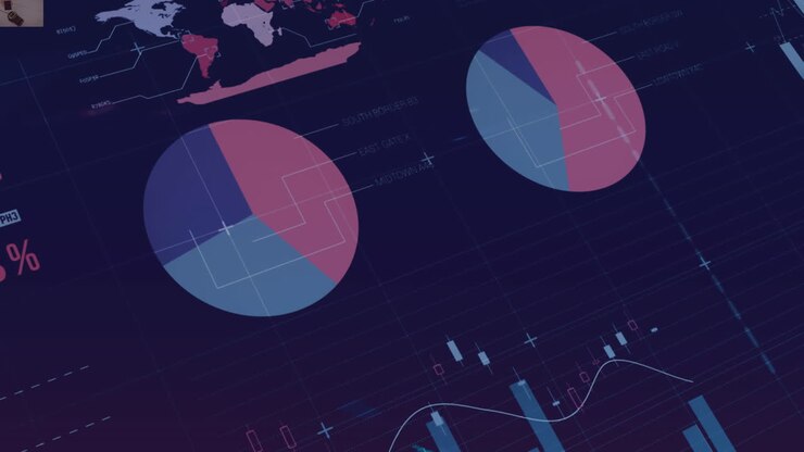 Animation of financial data processing over grid on dark background