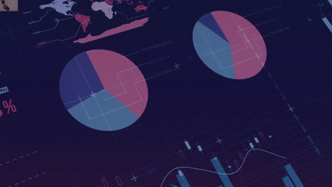 animación del procesamiento de datos financieros sobre una cuadrícula sobre un fondo oscuro