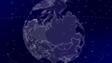 un fondo de video cinematográfico muestra un globo digital girando, haciendo zoom en el país de rusia