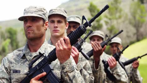 group of military soldiers standing with rifles 4k