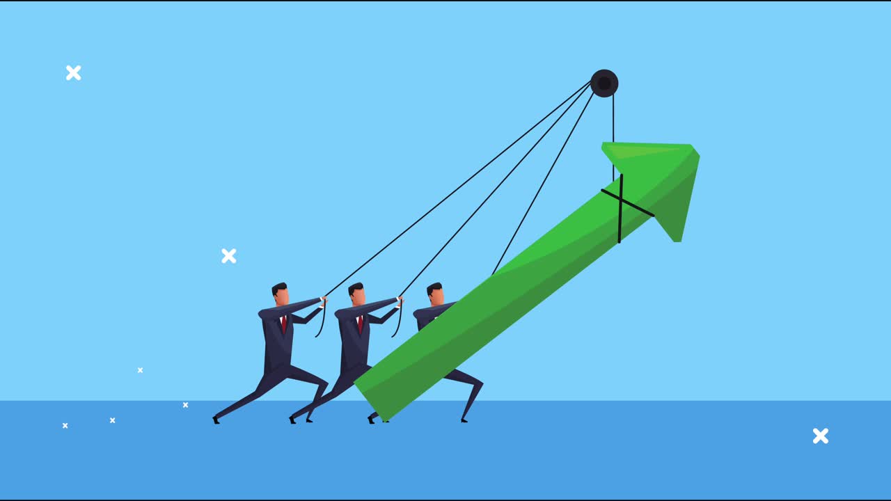 성공한 사업가 팀 화살을 당기고