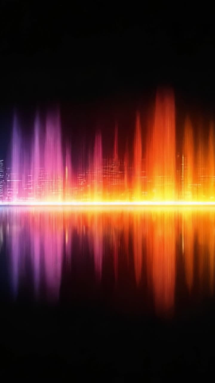 Dynamic Soundwave Visualization: A Mesmerizing Display of Colorful Frequencies and Reflections on a Dark Background, Capturing the Essence of Music and Vibrancy