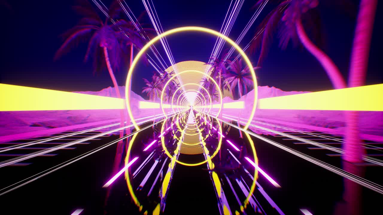 luci al neon lampeggianti. musica e concetto di nightclub. sfondo a onde sintetiche in stile retro degli anni '80