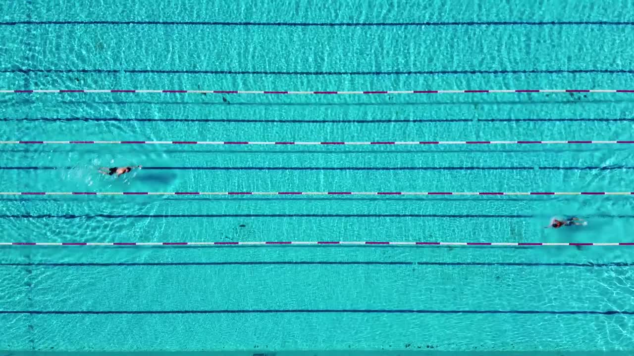 Aerial Top Down of Swimming Pool with Swimmers