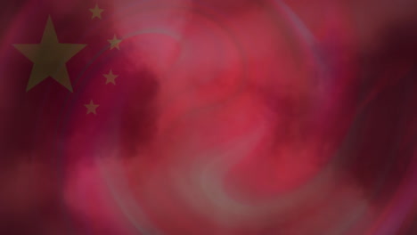 animation of chinese flag stars swirling over red and pink abstract background