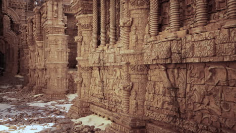 a detailed carving on the wall of an ornate temple