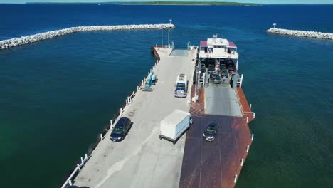 cars and trucks deboard the washington island car