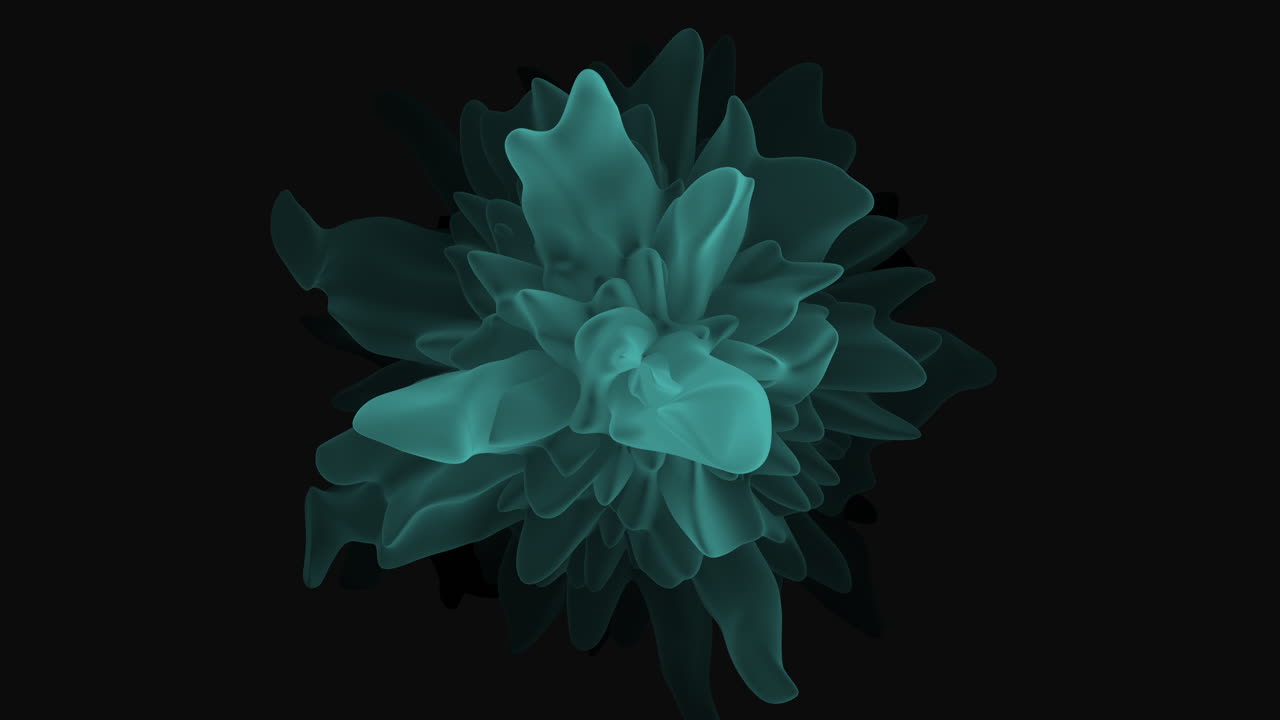 flor 3d luminosa con pétalos translúcidos y centro azul