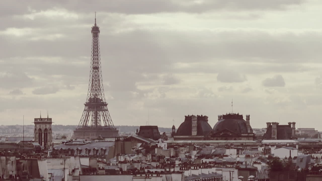Timelapse of retro color toned Paris with Eiffel tower