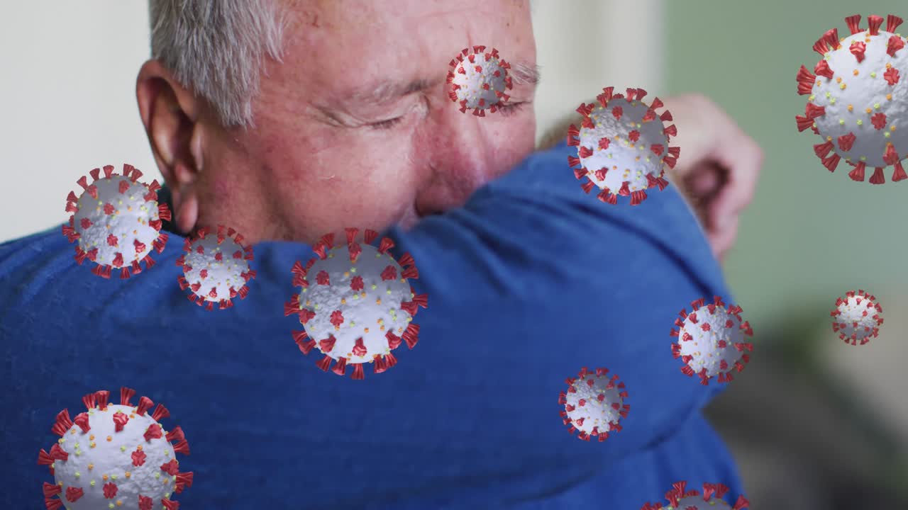 animación de las células del virus sobre el hombre caucásico anciano toser