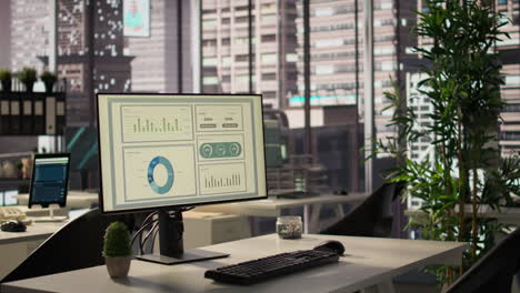 modern office workspace with data visualization display