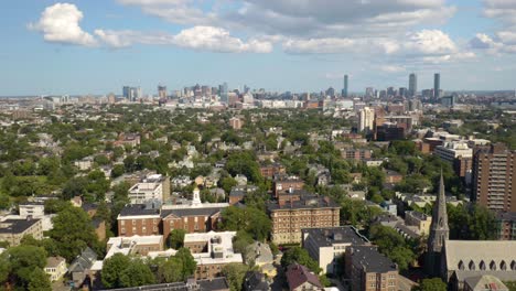 Beautiful-Aerial-Establishing-Shot-of-Boston,-Massachusetts-Skyline-from-Cambridge