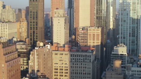 aerial view of skyscrapers in midtown manhattan. shot at sunrise in new york city.