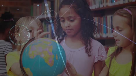red de conexiones entre diversos estudiantes que aprenden geografía usando un globo en la escuela primaria