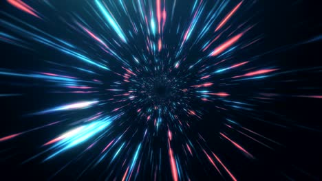 vuelo abstracto en el espacio retro neón hiper warp en el túnel