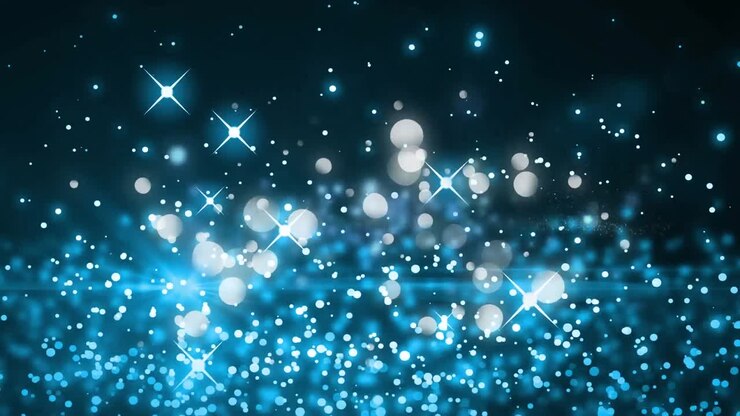 Scintille blu e punti bianchi luminosi in movimento contro sfondo nero