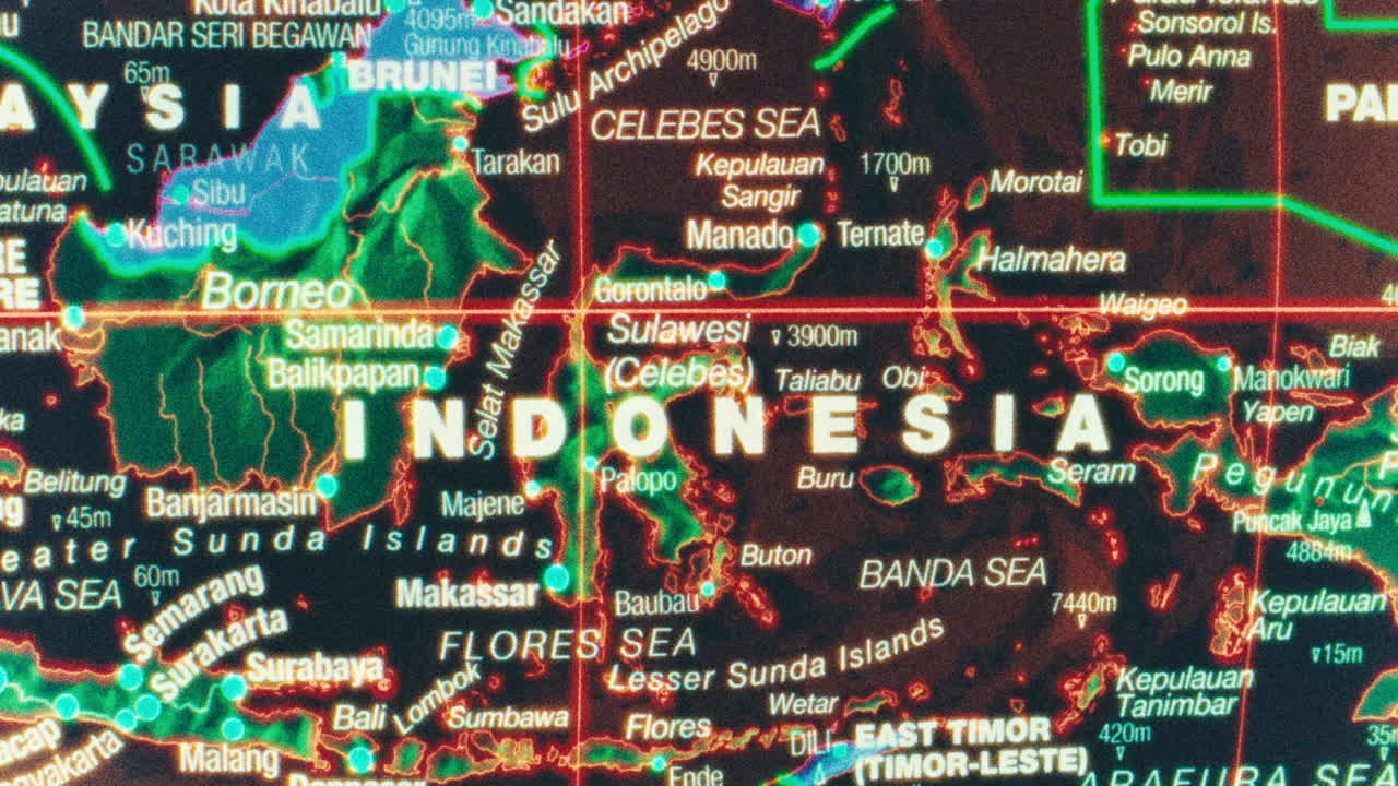 Detailed map highlighting Indonesia and surrounding Southeast Asian geography