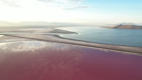 Magical-Colorful-Landscape-of-Great-Salt-Lakes-and-Pink-Evaporation-Ponds,-Utah-USA