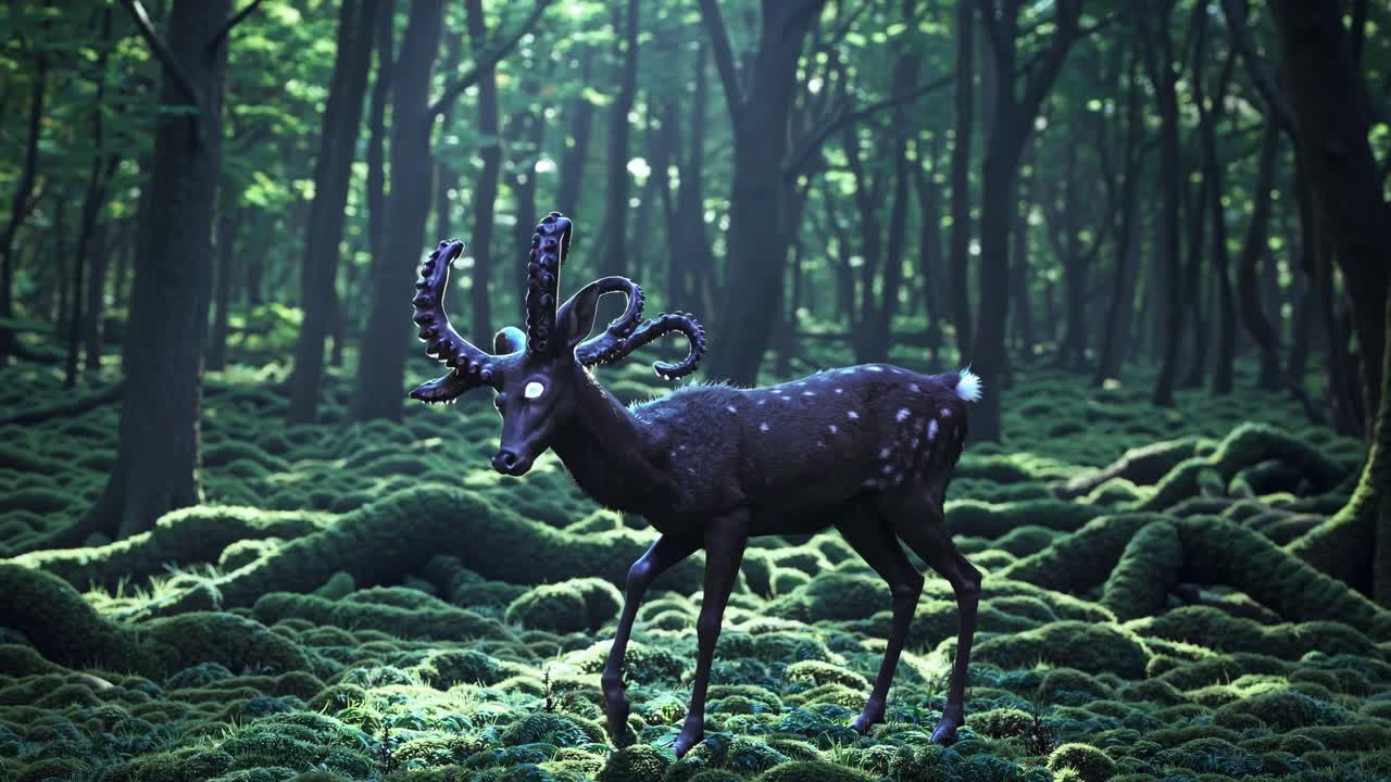 Mystical Forest Deer with Octopus Horns