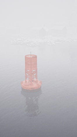 foggy morning view of buoy in tranquil water at coastal location
