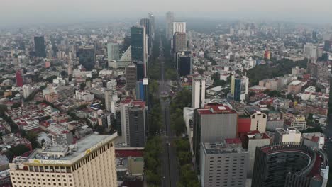 Modern-Architecture-of-Downtown-Buildings-Reforma-in-Mexico-City,-Aerial