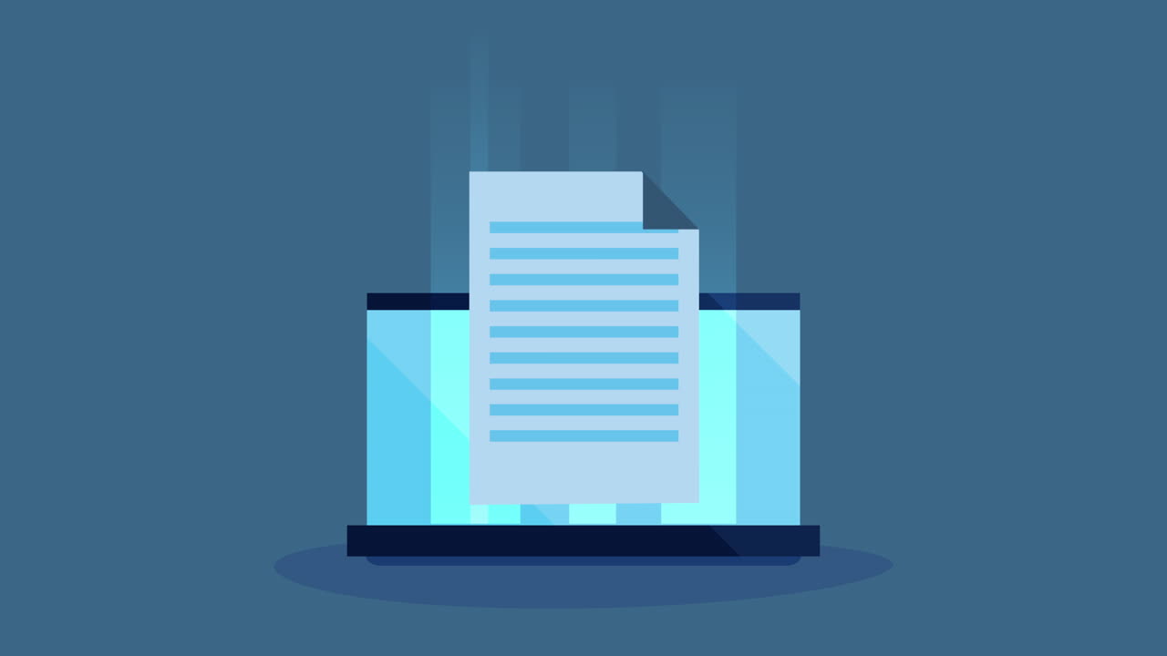 portátil con documentos animados en papel