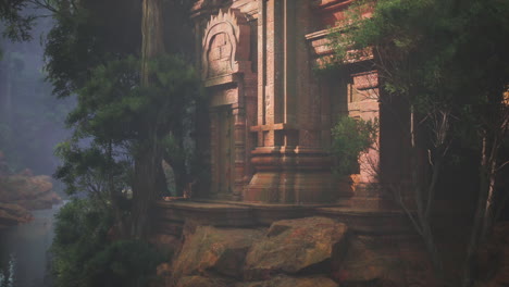 Ancient temple hidden in the dense jungle landscape of thailand