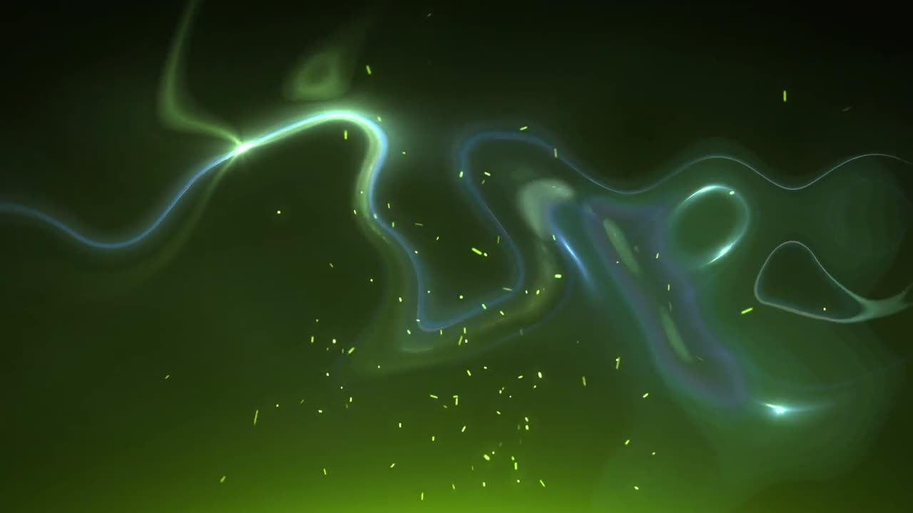 Green light trails moving in waves against black background