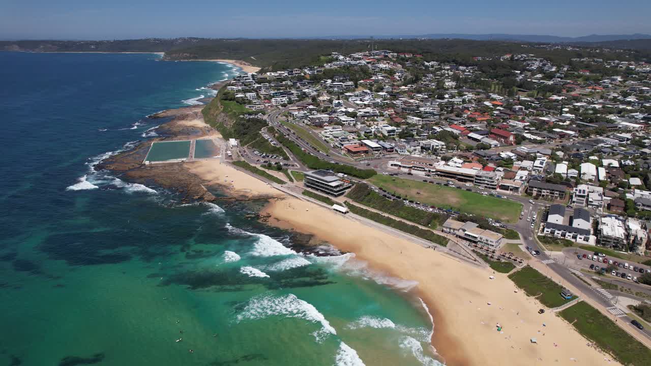 Aerial Shot Of Merewether Beach And Merewether Ocean Baths In NSW, Australia