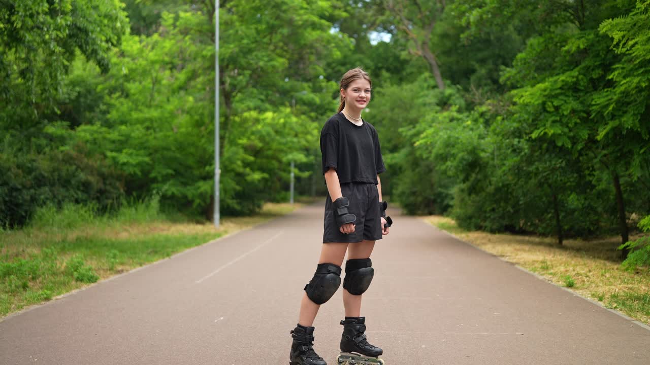 Teenager Rollerblading in a Park