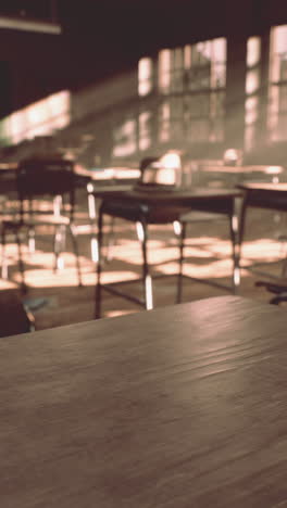 empty classroom with sunlight streaming in