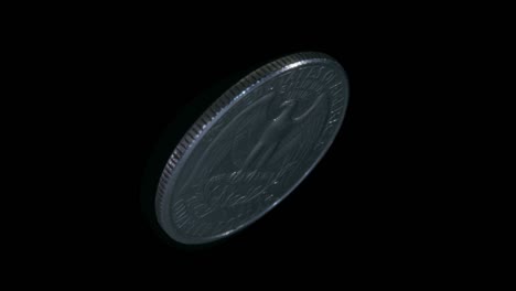 on a black background, quarter dollar coin is rotation and glitters in the rays of light. macro. close up