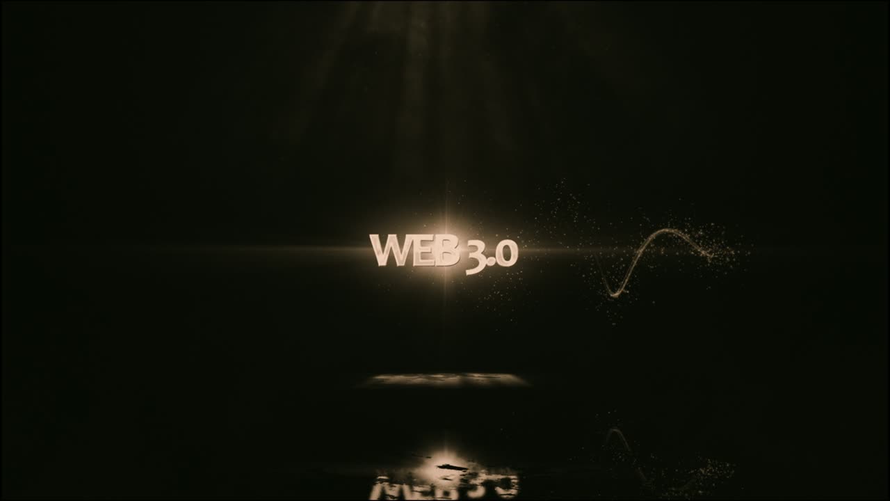 metaverso de texto completo, web 3.0 y etc. transiciones comerciales completas logotipo de partículas brillantes