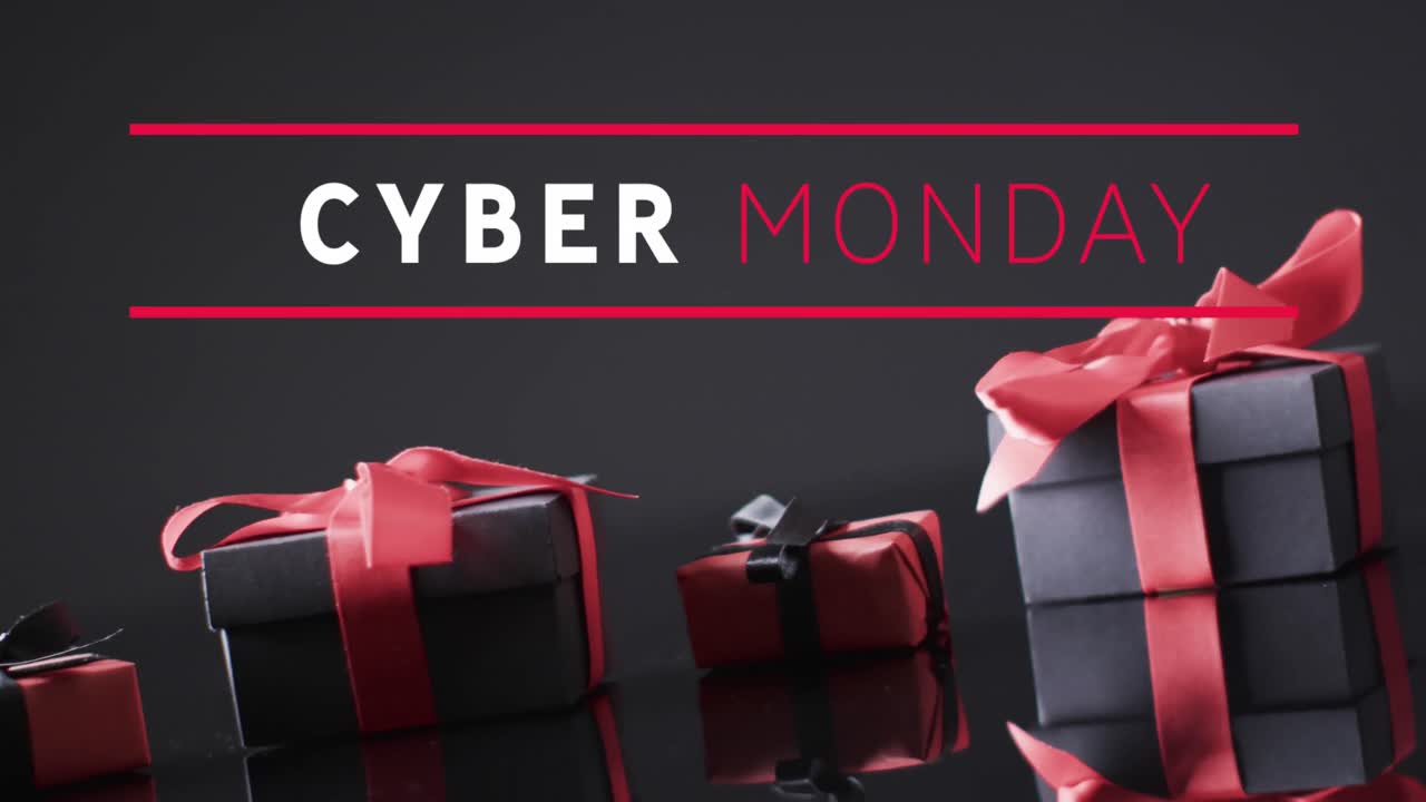 선물 상자 위의 사이버 월요일 텍스트의 애니메이션