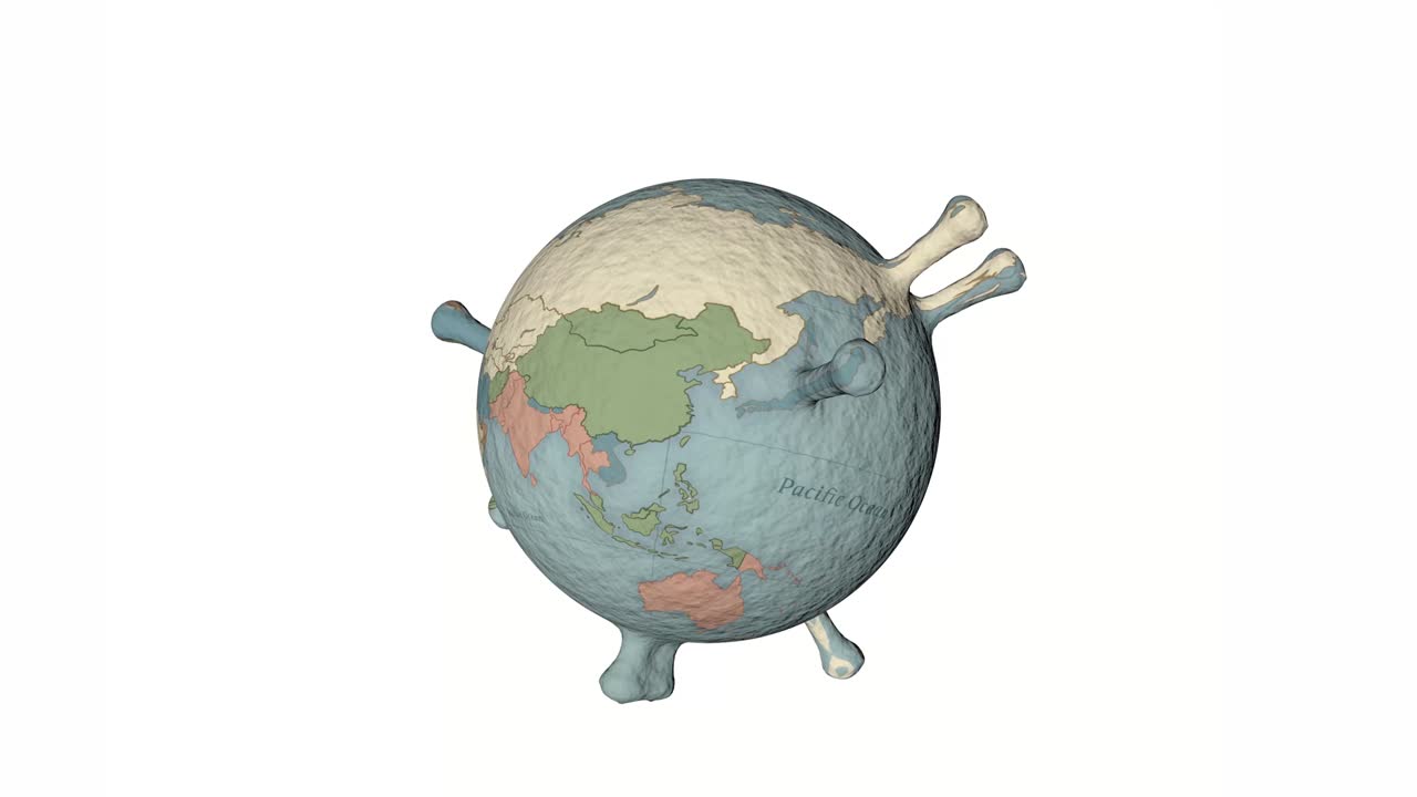 4k 3d-видео, изображающее планету земля, вращающуюся как коронавирус covid-19