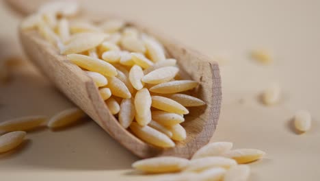 dried ditalini pasta in wooden scoop