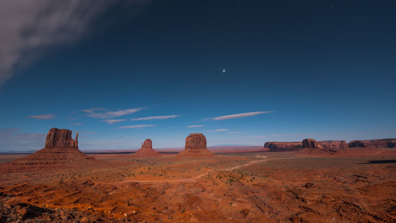 Monument Valley holy grail time-lapse. Desert skies and iconic sandstone buttes in Arizona and Utah.