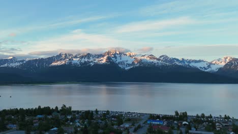 coastal view from the town with scenic snow-capped mountains in seward, alaska