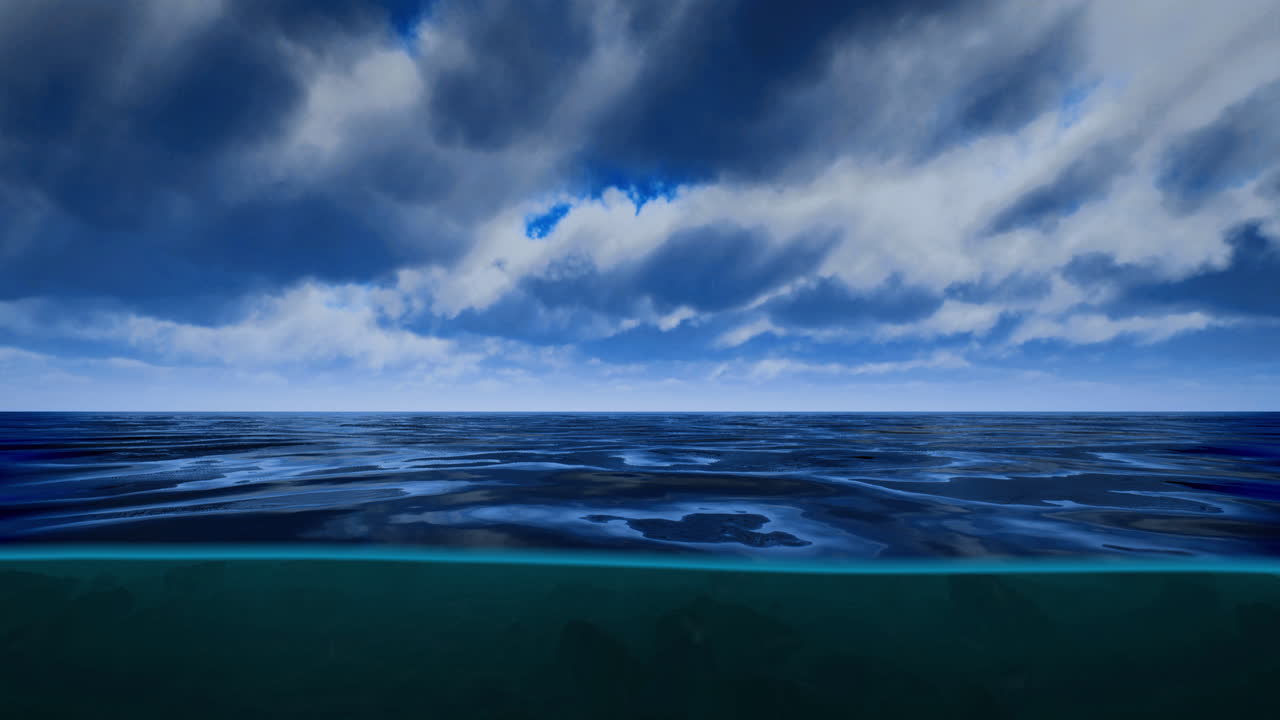 Vast ocean view with dramatic clouds under a bright sky on a tranquil day