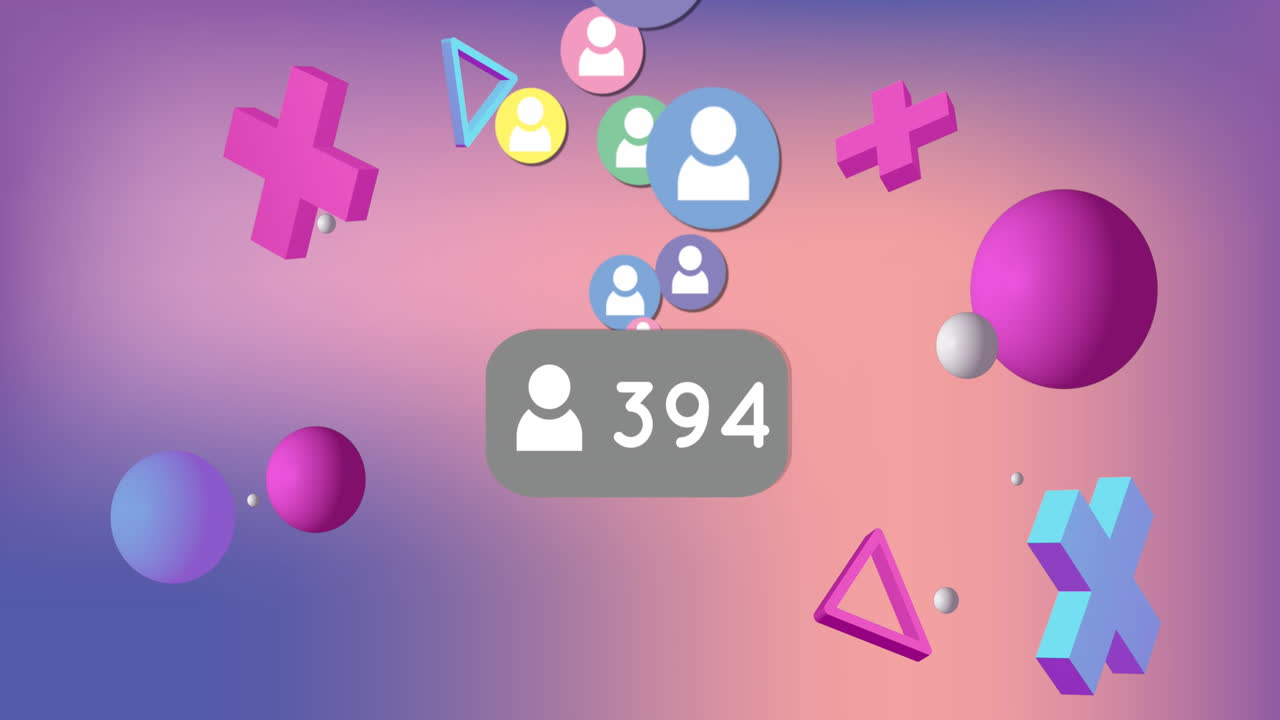 анимация икон и форм социальных сетей на фиолетовом фоне