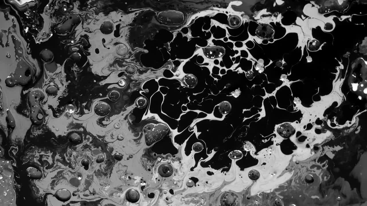 White and black watercolor ink in oil water. Cool trending screensaver.